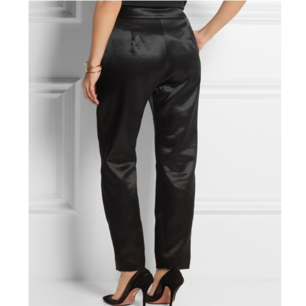 Isa Arfen Wool Silk Straight Leg Pants Size 10 NEW Luxe Black Trousers Designer